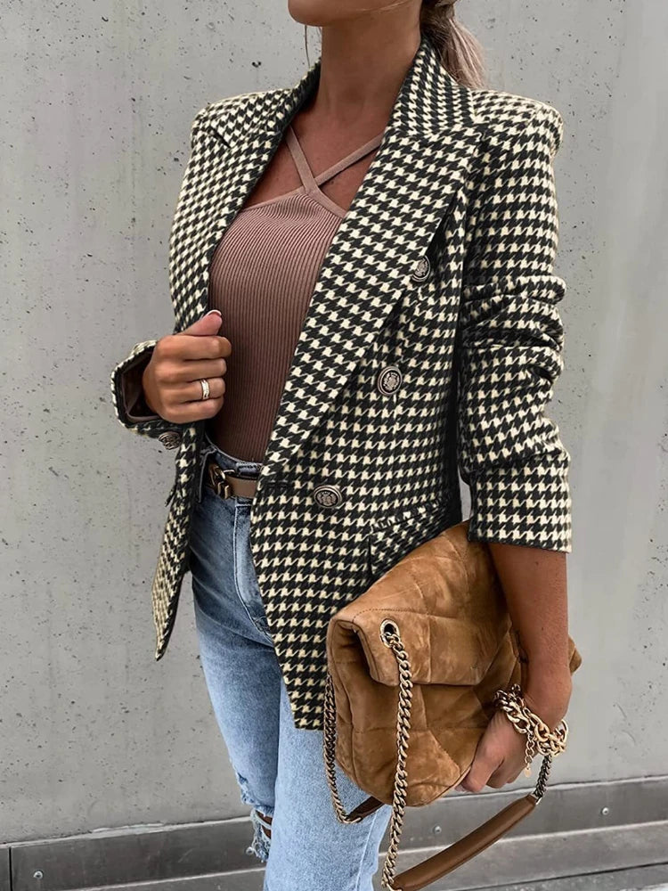 Houndstooth Slim Blazer for Business Women