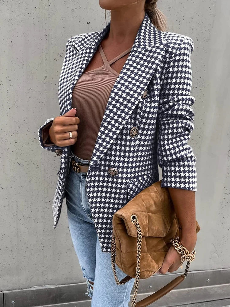 Houndstooth Slim Blazer for Business Women