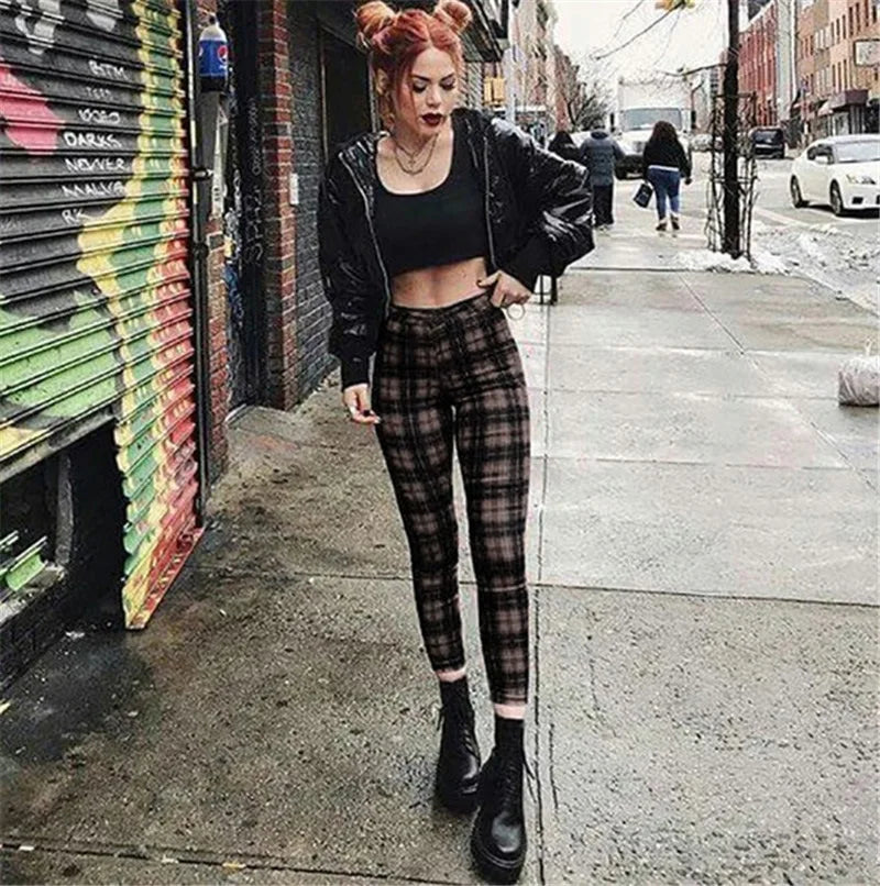 Plaid Street High Waist Leggings