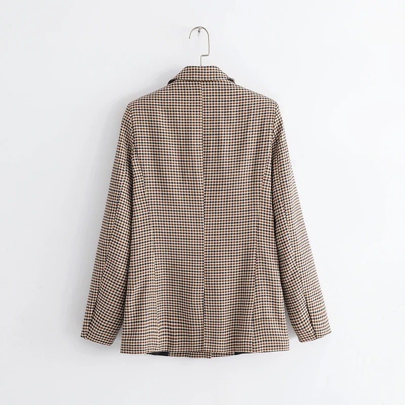 Plaid Business Women Brown Blazer