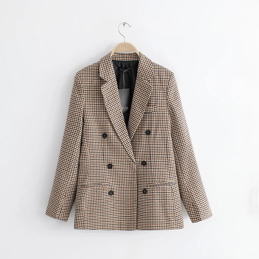 Plaid Business Women Brown Blazer