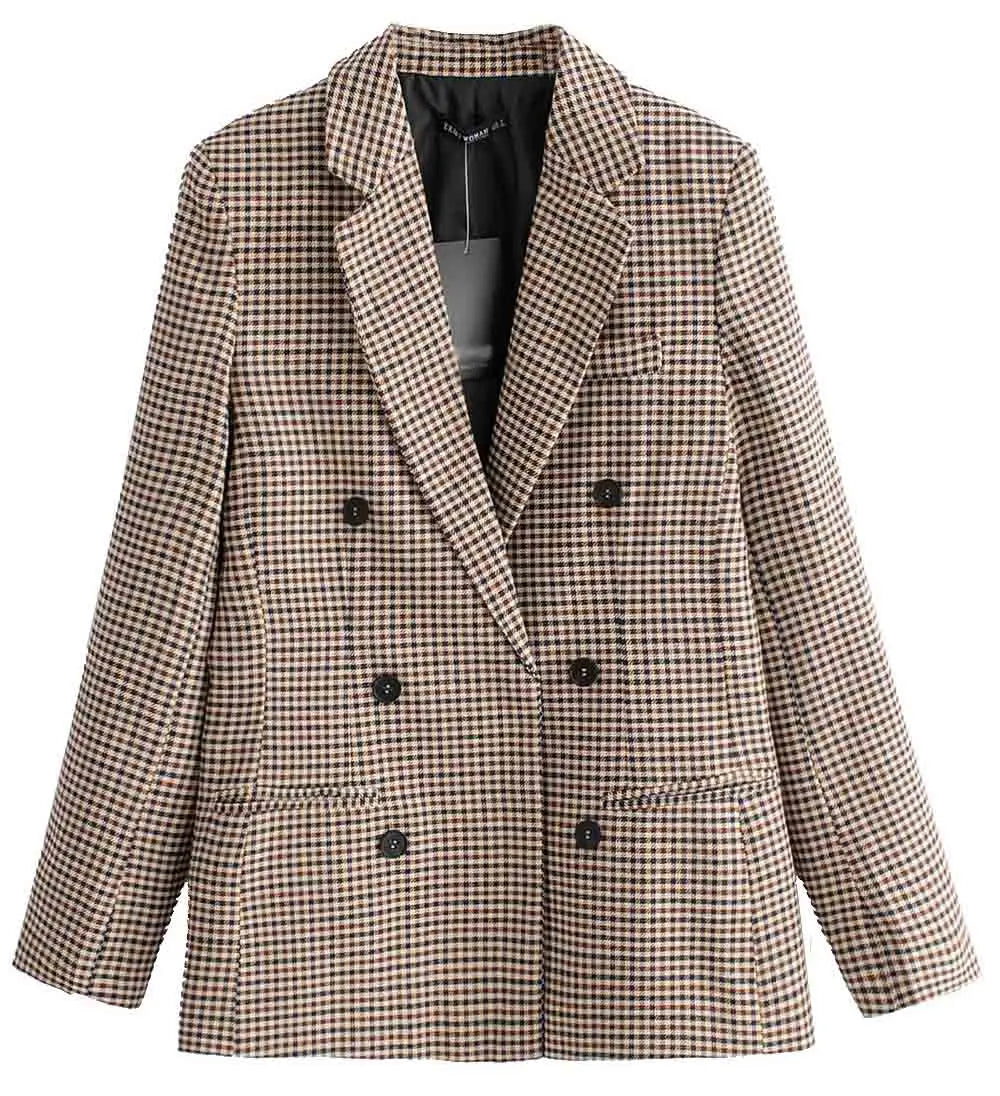 Plaid Business Women Brown Blazer