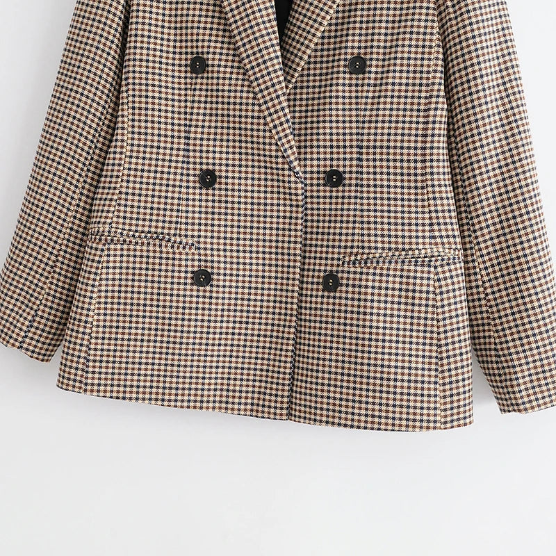 Plaid Business Women Brown Blazer