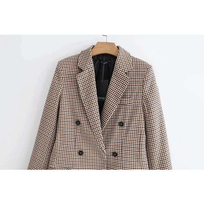 Plaid Business Women Brown Blazer