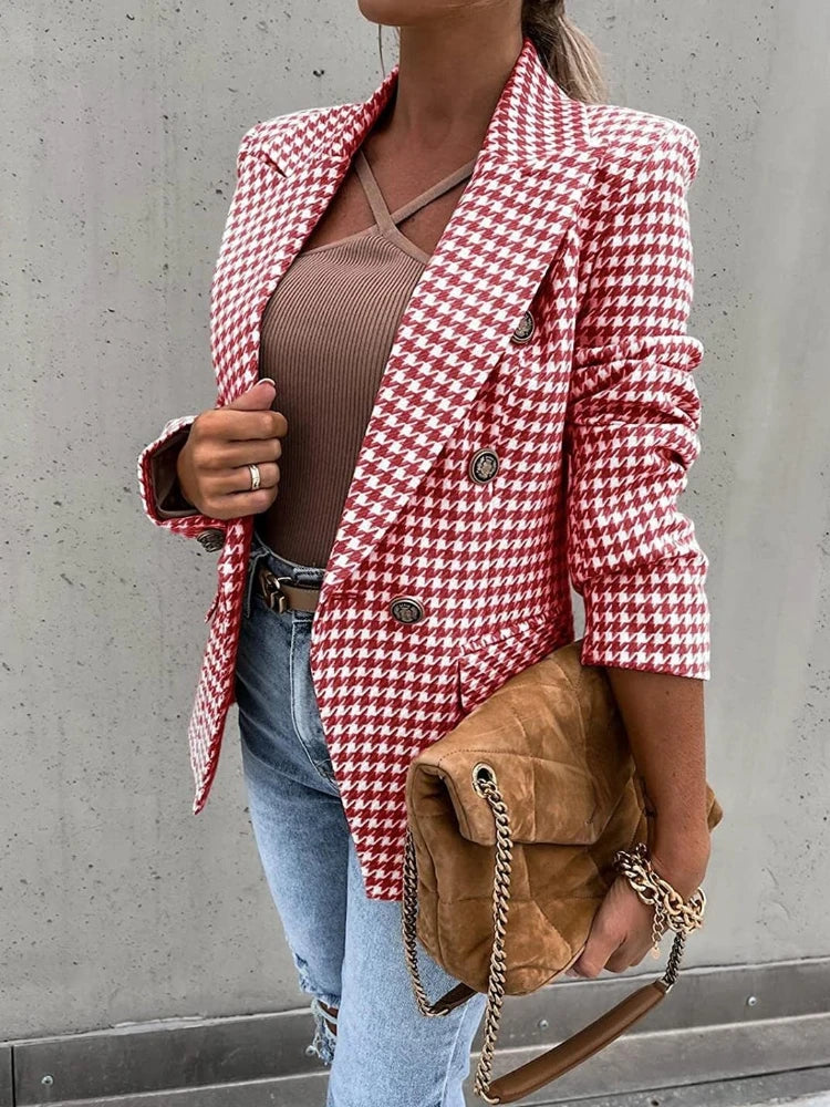 Houndstooth Slim Blazer for Business Women