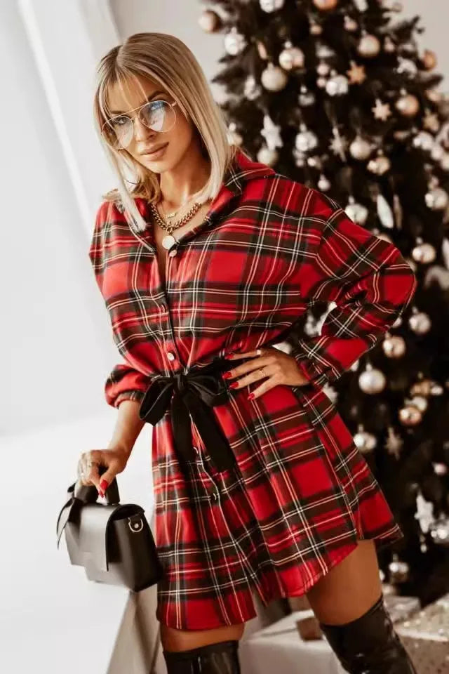 Christmas Plaid Be free style shirt dress