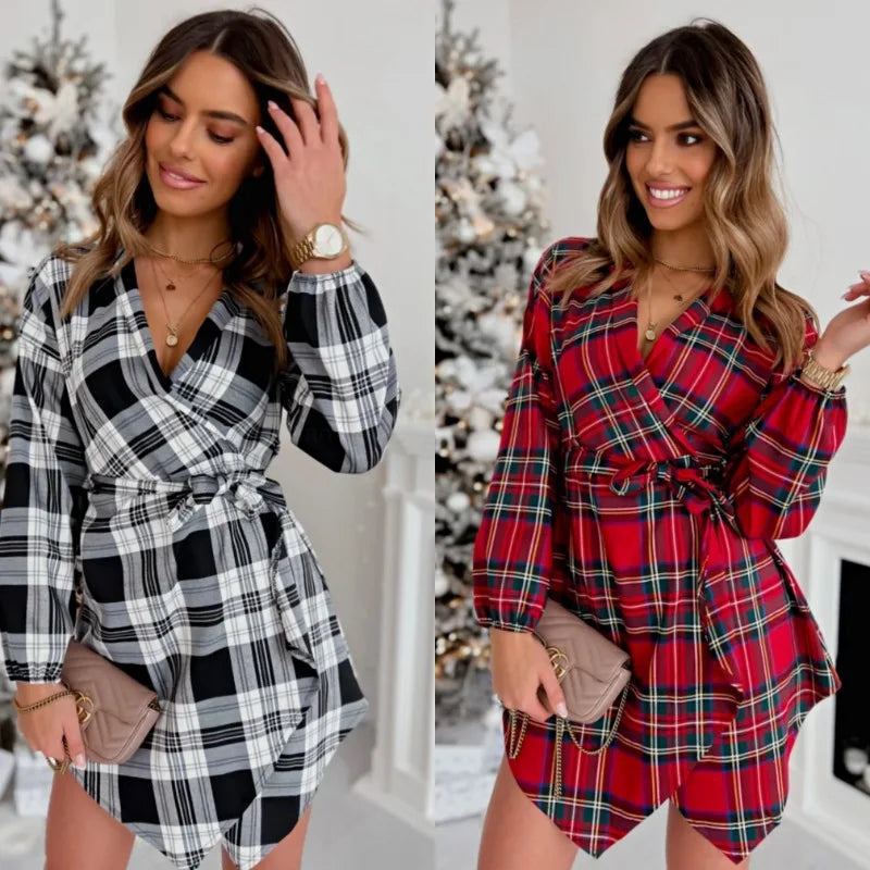 Christmas Checkered Casual Shirt-Dress