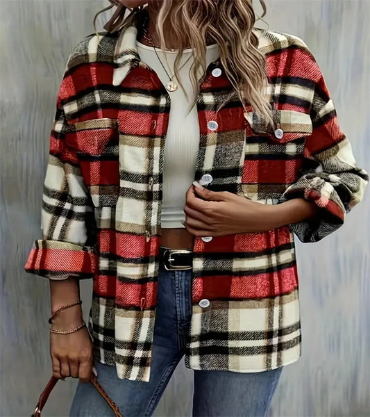 Keep-me-warm plaid cosy jacket for ladies