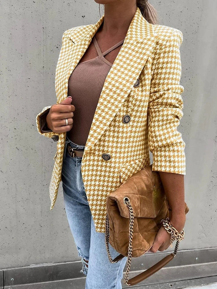 Houndstooth Slim Blazer for Business Women