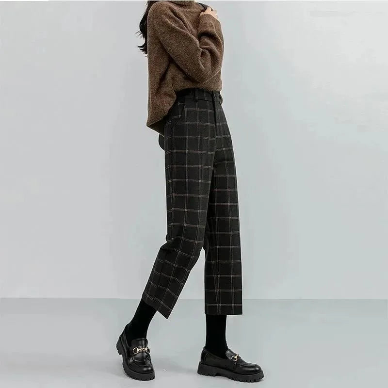 British-Style Plaid Pencil Pants