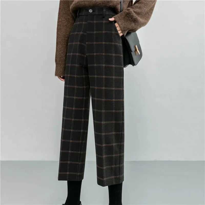 British-Style Plaid Pencil Pants