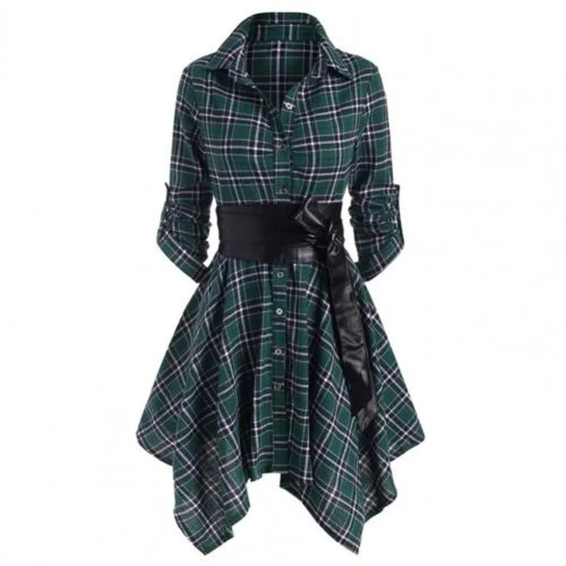 Business Casual Plaid Belted Dress