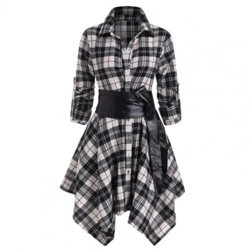 Business Casual Plaid Belted Dress