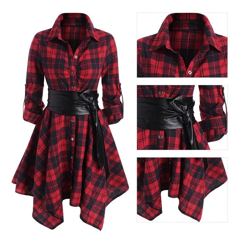 Business Casual Plaid Belted Dress