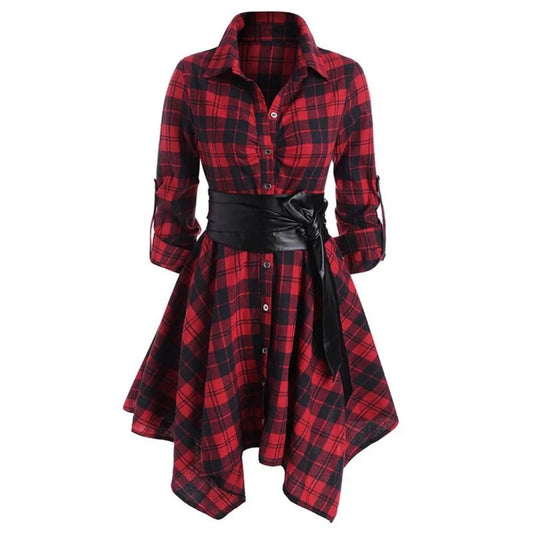 Business Casual Plaid Belted Dress