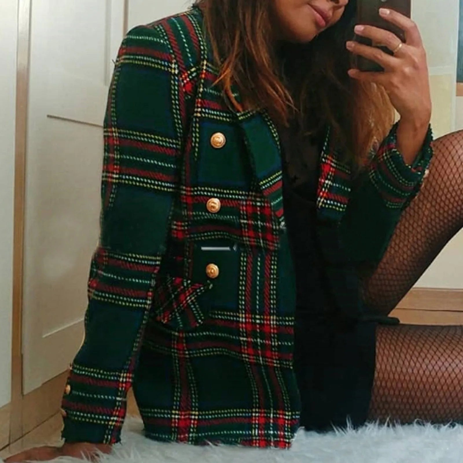 Business Lady Elegant Plaid Blazer