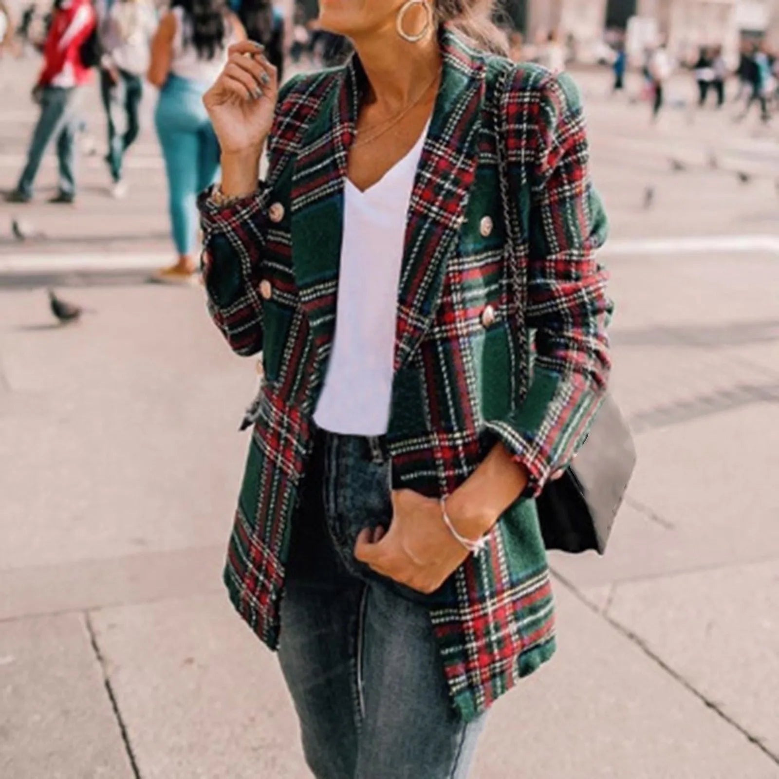 Business Lady Elegant Plaid Blazer