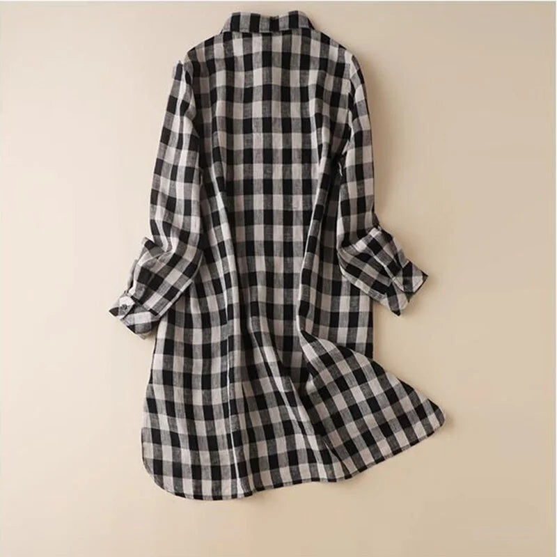 Button Collar Plaid Shirt Dress