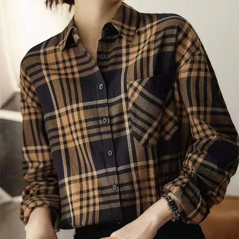 Casual Brown Slim Plaid Shirt