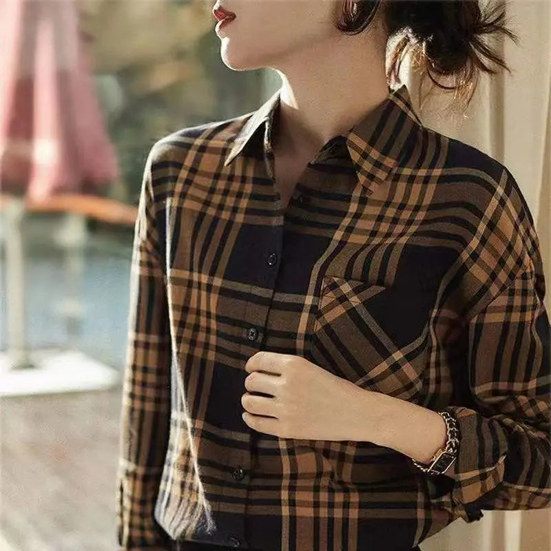 Casual Brown Slim Plaid Shirt