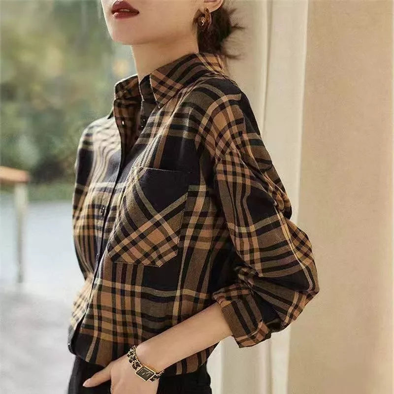 Casual Brown Slim Plaid Shirt