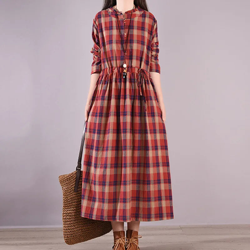 Casual Long Blouse Plaid Dress