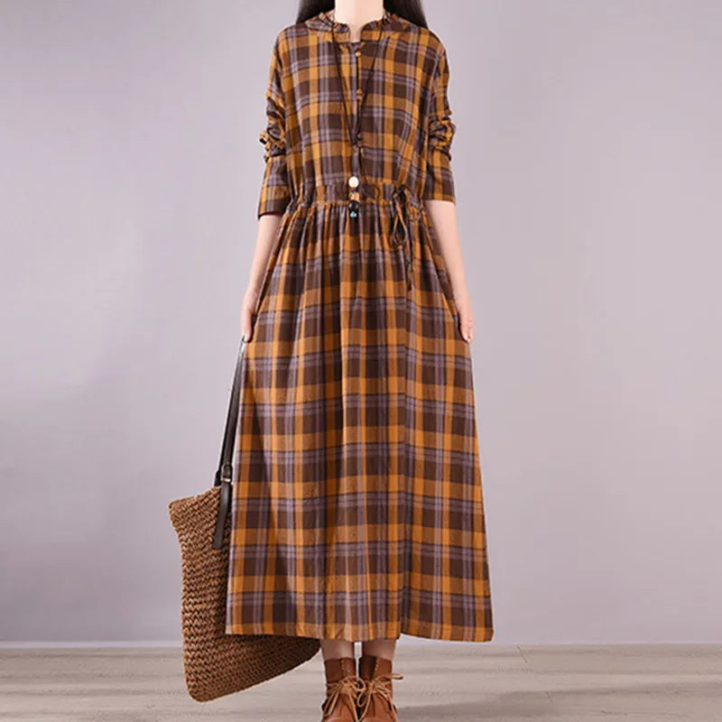 Casual Long Blouse Plaid Dress