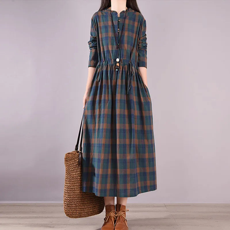 Casual Long Blouse Plaid Dress