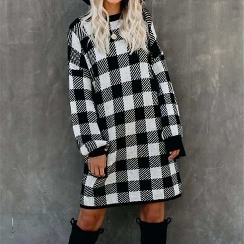 Casual Long Jumper Plaid Dress