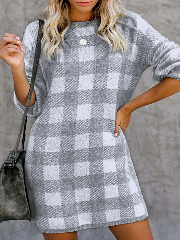 Casual Long Jumper Plaid Dress