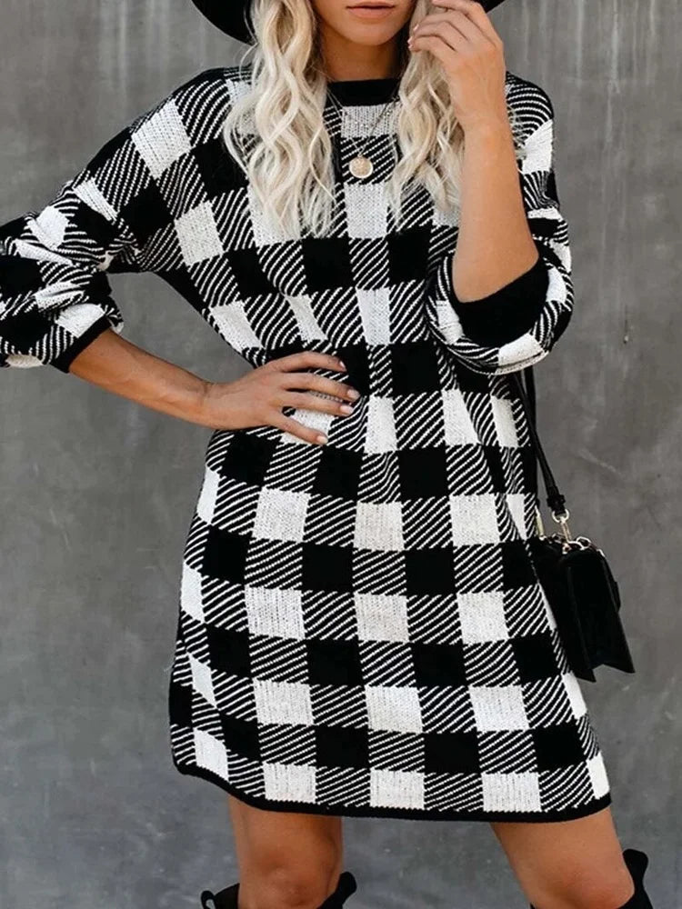 Casual Long Jumper Plaid Dress