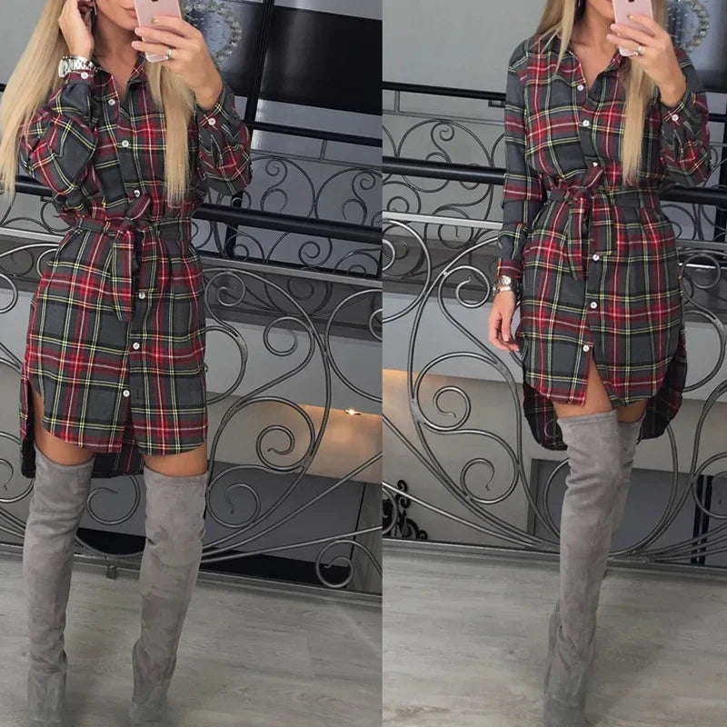 Casual Vintage-Style Blouse Plaid Dress