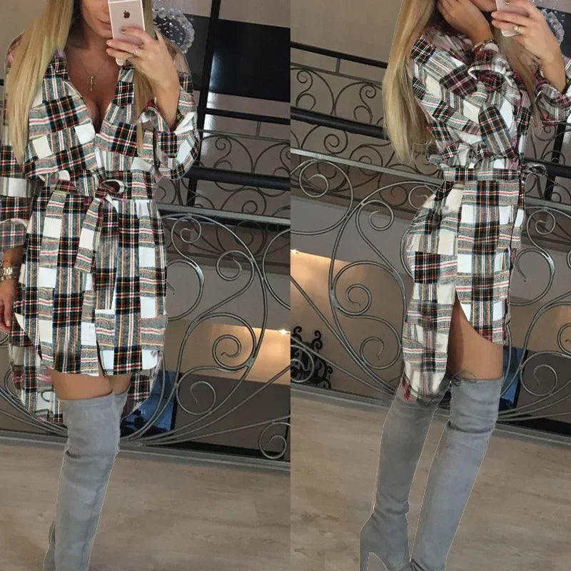 Casual Vintage-Style Blouse Plaid Dress