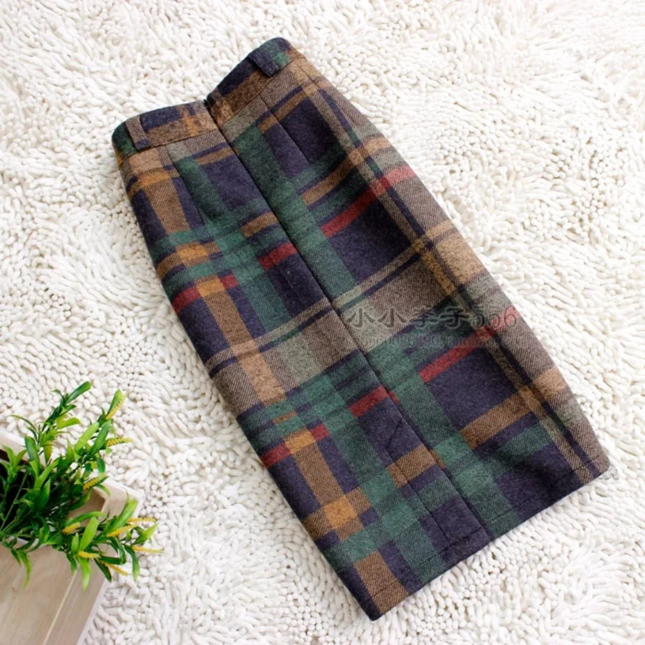 Casual Vintage-Style Plaid Skirt