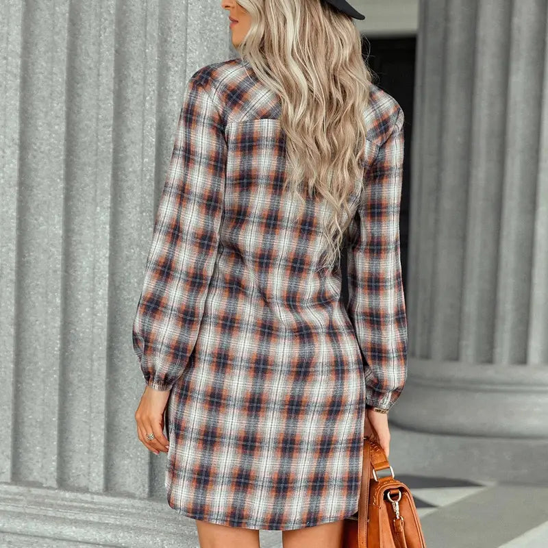 Collar Tunic Mini Dress Plaid