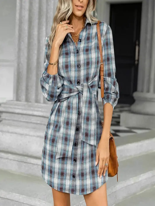 Collar Tunic Mini Dress Plaid