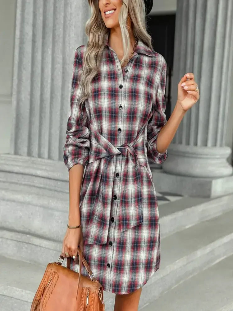 Collar Tunic Mini Dress Plaid