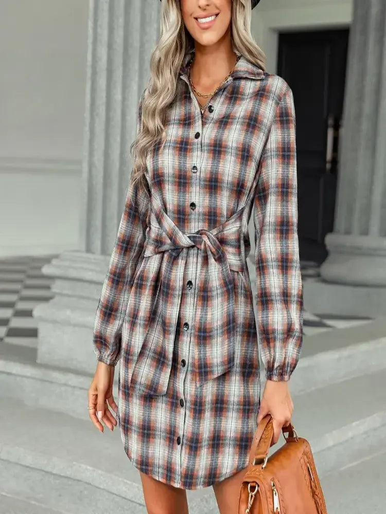 Collar Tunic Mini Dress Plaid