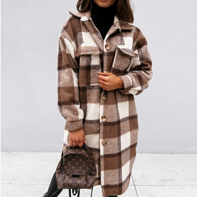 Cotton Long Loose Plaid Jacket