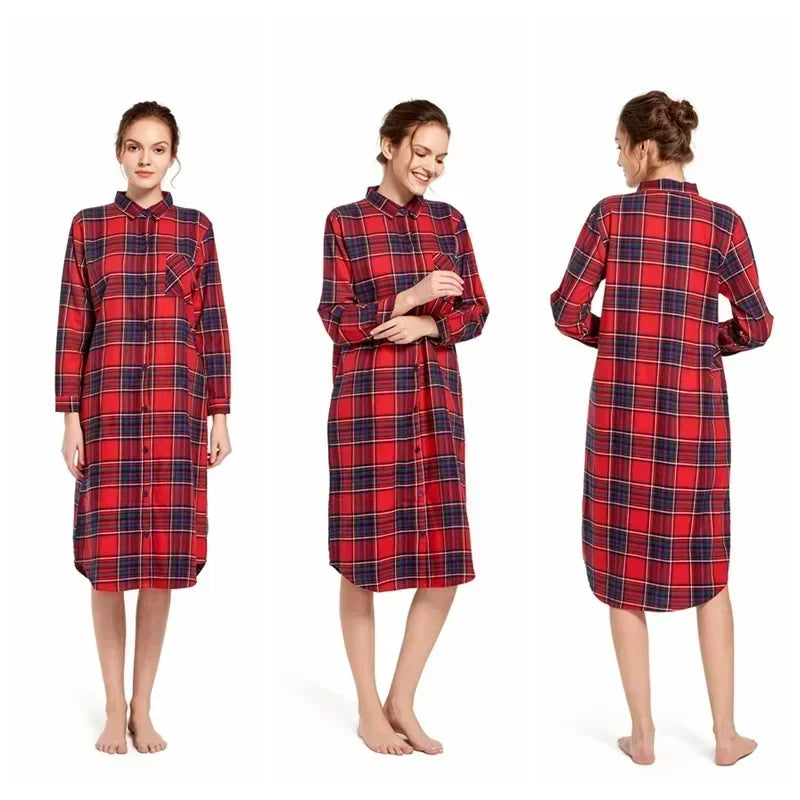 Cozy Nightwear Plaid Shirt-Dress