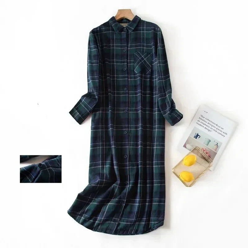 Cozy Nightwear Plaid Shirt-Dress