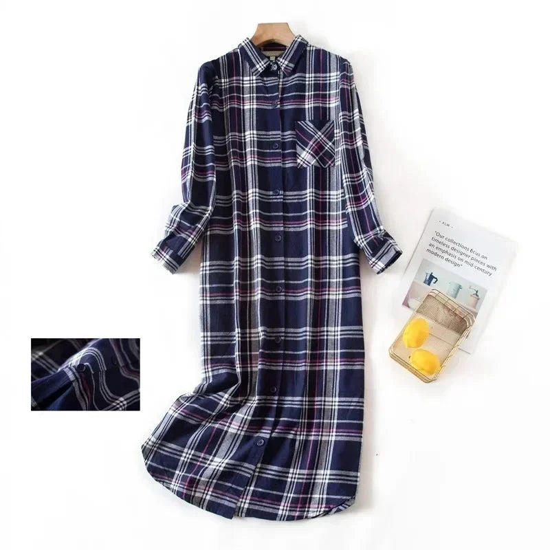 Cozy Nightwear Plaid Shirt-Dress