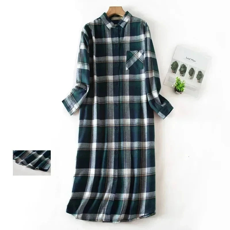 Cozy Nightwear Plaid Shirt-Dress