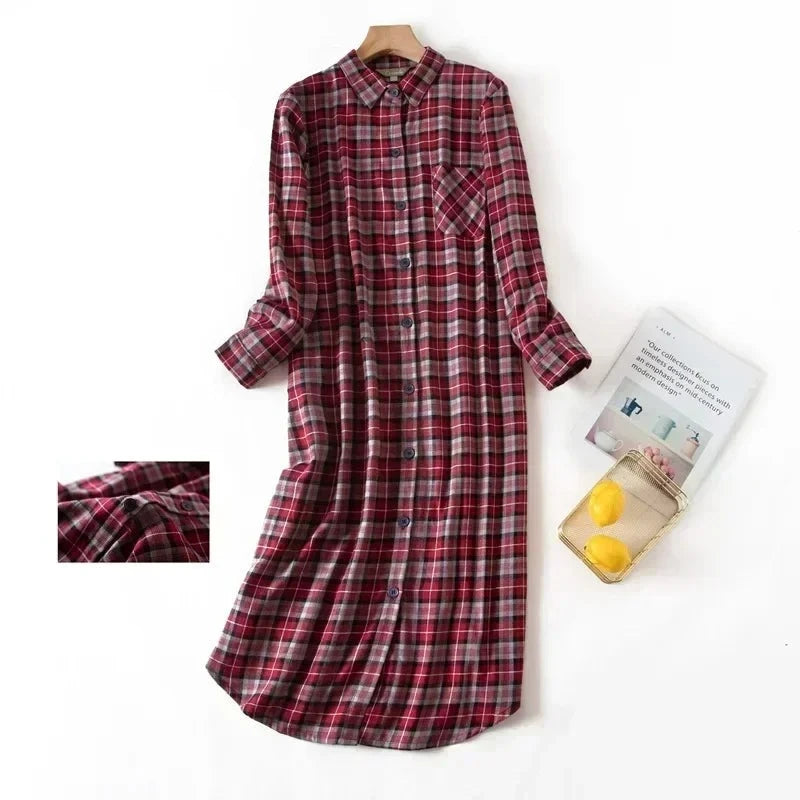 Cozy Nightwear Plaid Shirt-Dress