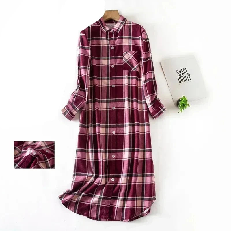 Cozy Nightwear Plaid Shirt-Dress