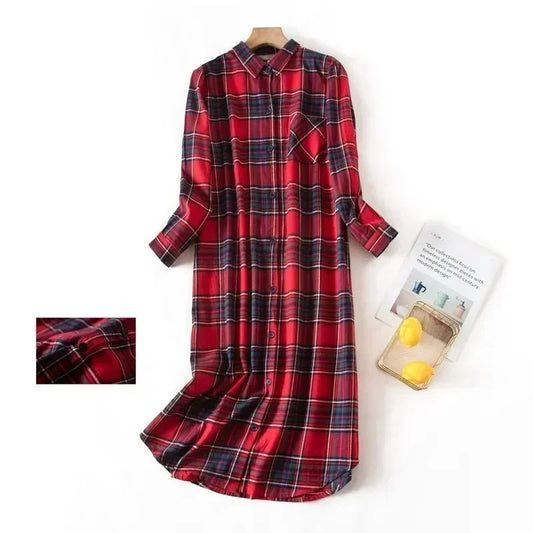 Cozy Nightwear Plaid Shirt-Dress