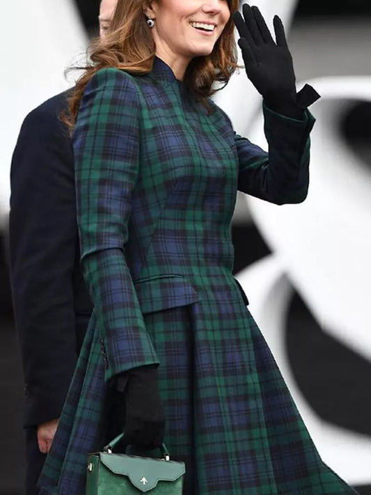 Elegant Long Sleeve Blue Plaid Dress