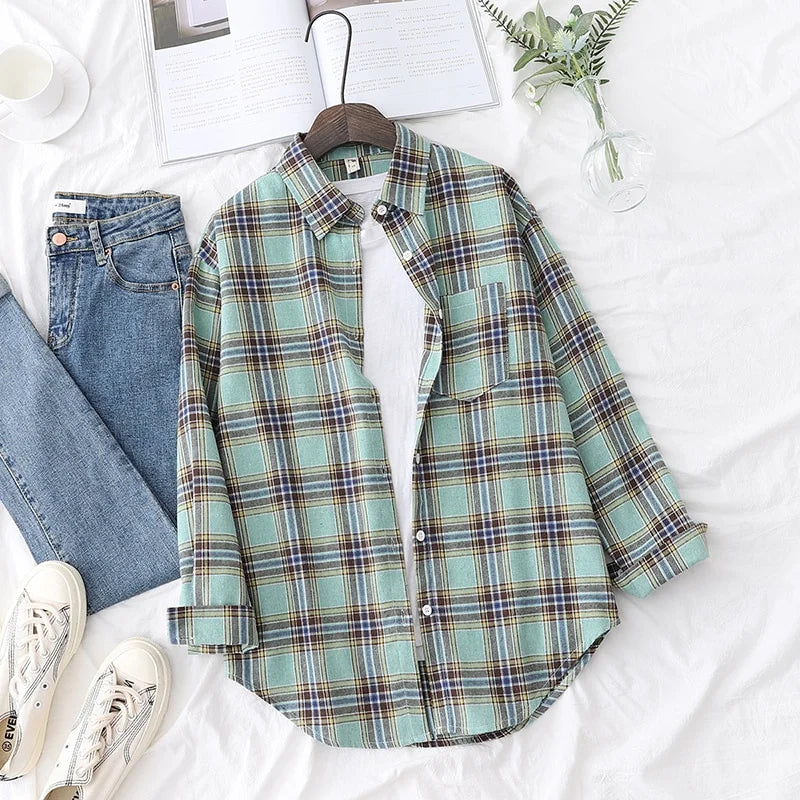 Elegant Casual Style Plaid Shirt Jacket