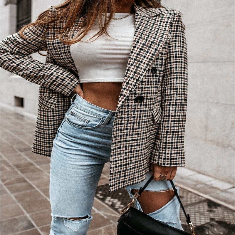 Elegant Longline Plaid Blazer