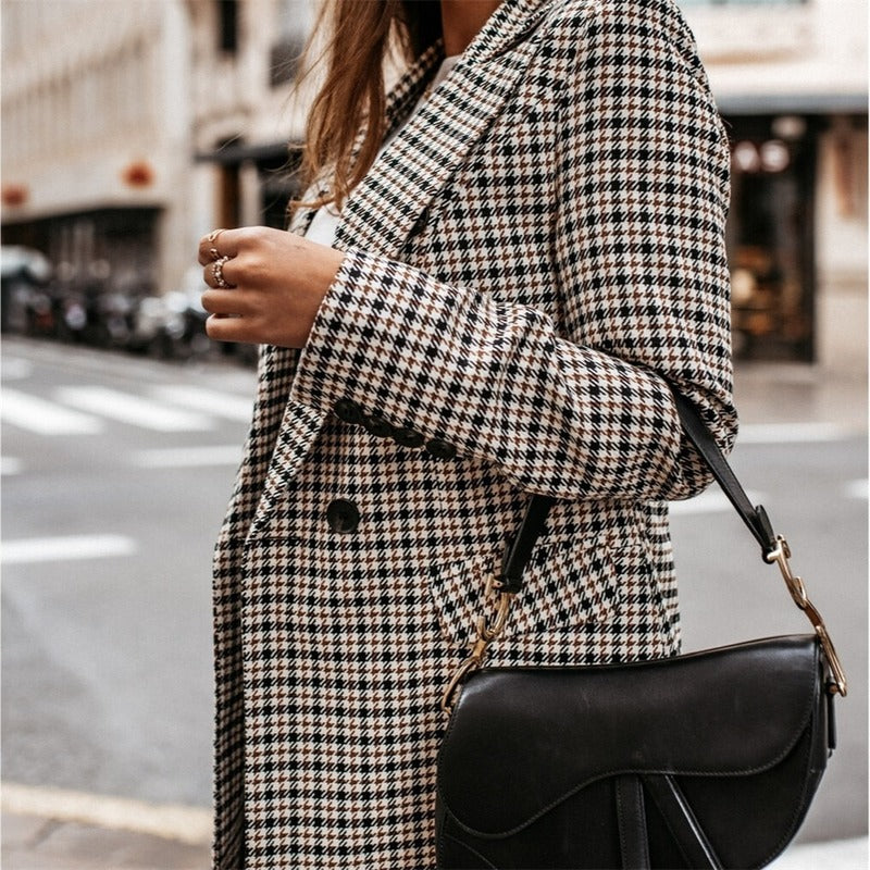 Elegant Longline Plaid Blazer